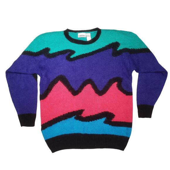 Vtg 80s Kristina Knit Pullover Mohair Blend Colorblock - Picture 1 of 8